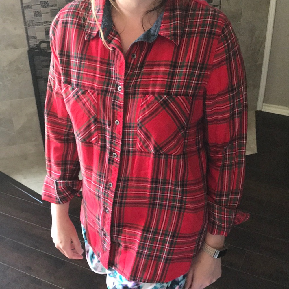 Treasure and Bond red plaid button down